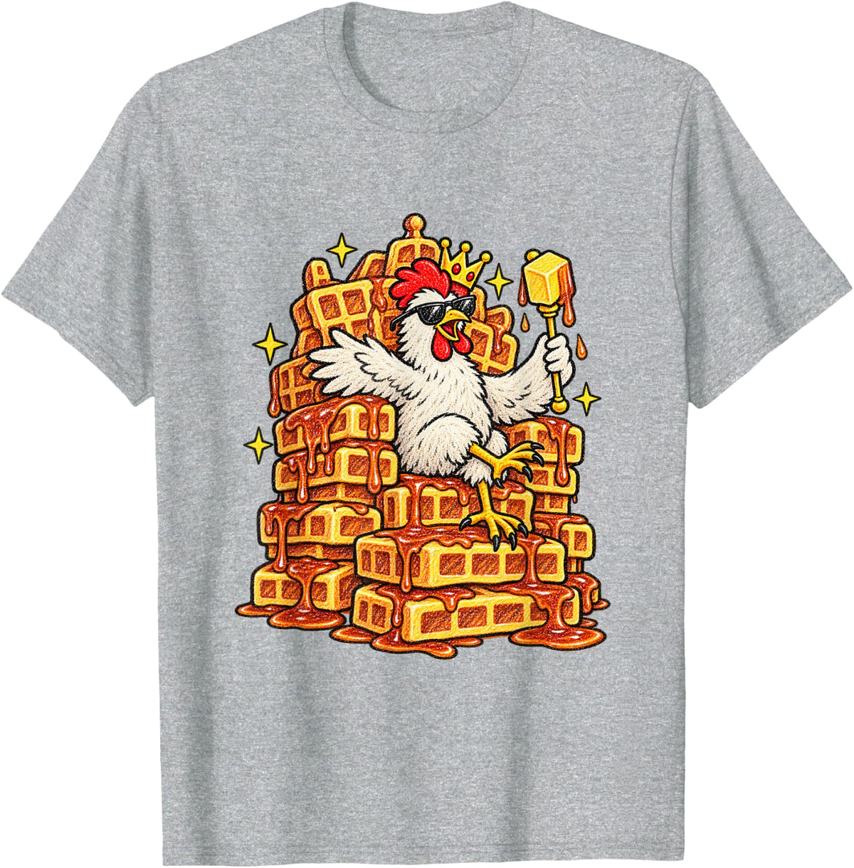 Chicken on Waffle Throne Funny Animal Meme T-Shirt - Heather Grey