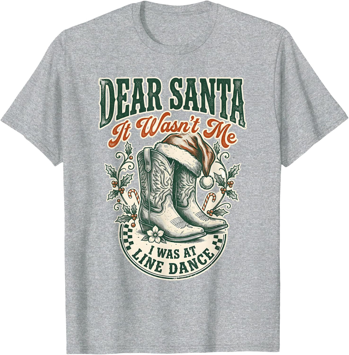 Line Dance Santa Line Dancing Line Dancer T-Shirt - Heather Grey