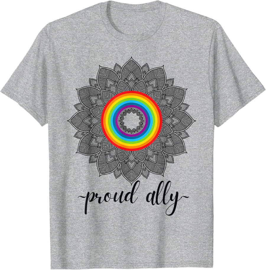 Proud Ally LGBTQIA Gay Pride Month Celebration T-Shirt - Heather Grey