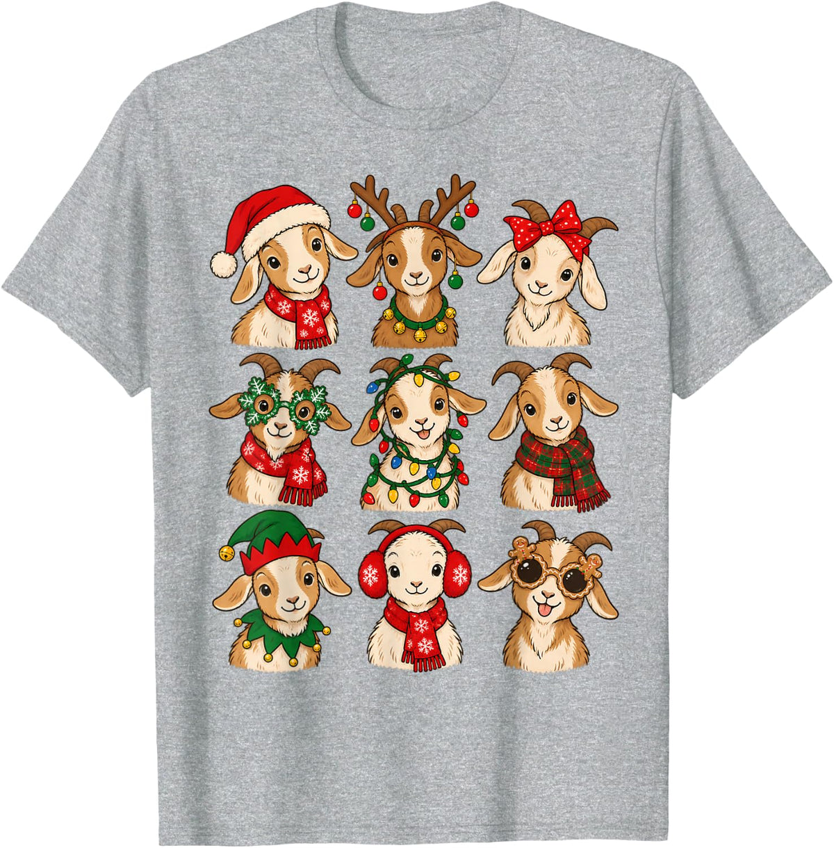 Cute Christmas Goats Sunglasses Santa Hat Holiday for Women T-Shirt - Heather Grey