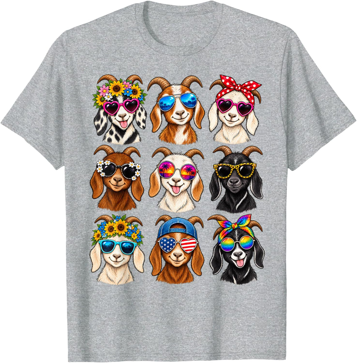 Cute Goats Sunglasses Modern Farm Animal for Women Men Girls T-Shirt - Heather Grey