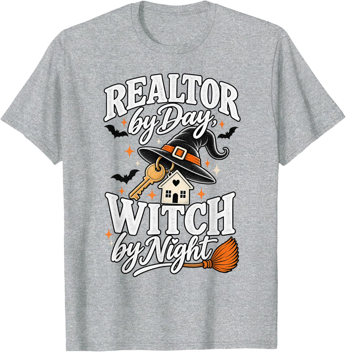 Realtor by Day Witch by Night Funny Halloween Real Estate T-Shirt - Heather Grey