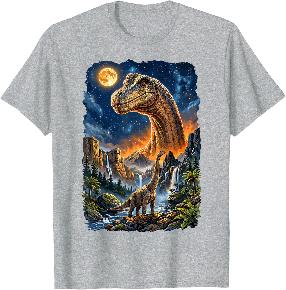 Brachiosaurus Dinosaur Lover Epic Prehistoric Dino Landscape T-Shirt - Heather Grey