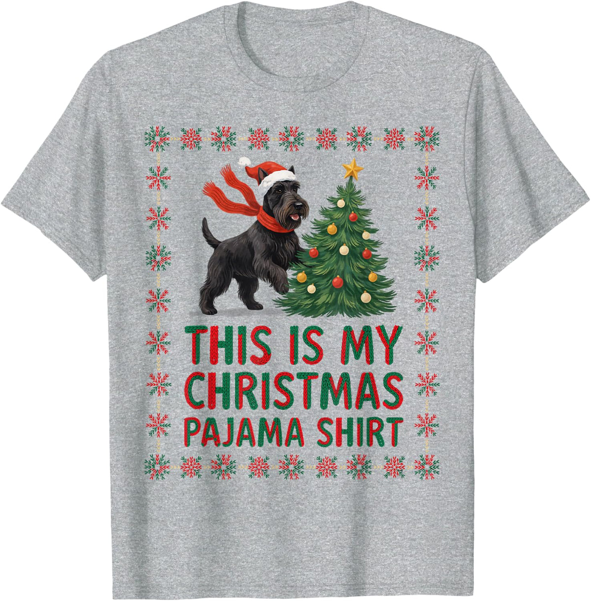 Cute Funny Scottish Terrier Christmas Tree Scarf Dog Mom Dad T-Shirt - Heather Grey