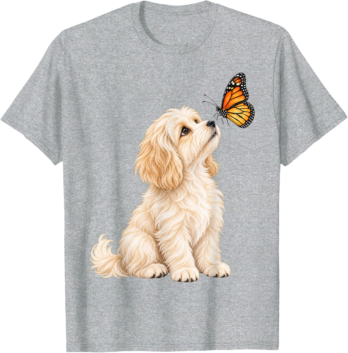 Havanese Butterfly Watercolor Dog Art T-Shirt - Heather Grey
