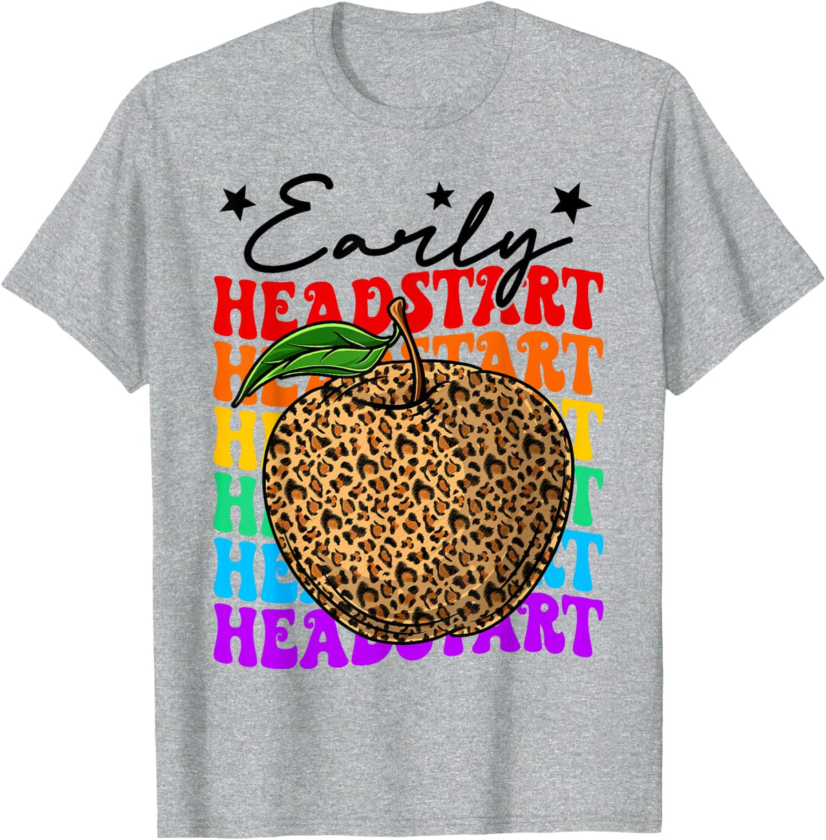 Groovy Early Headstart Teacher Leopard Apple Back To School T-Shirt - Heather Grey